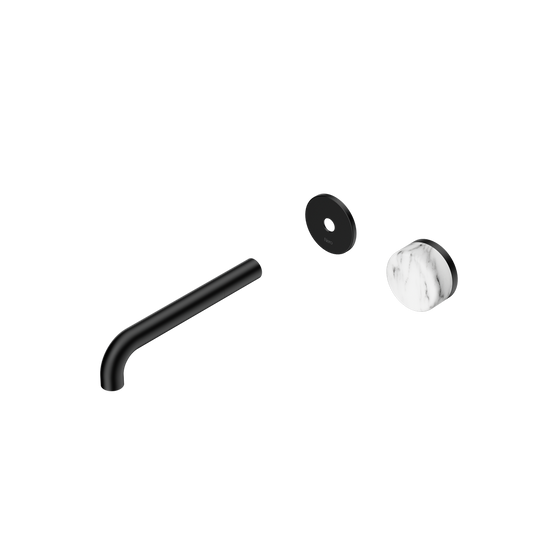 SERENITY PROGRESSIVE WALL BASIN MIXER 160/185/220MM SPOUT WITH ARABESCATO CORCHIA HANDLE TRIM KIT ONLY MATTE BLACK