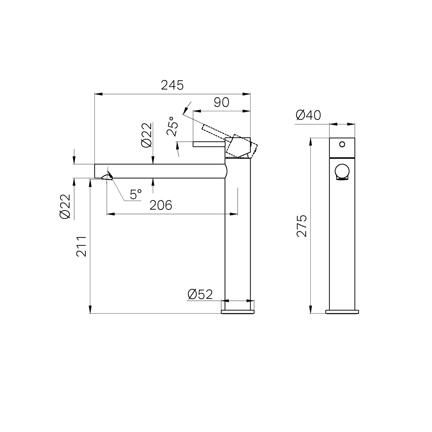 DOLCE II TALL BASIN MIXER GUN METAL