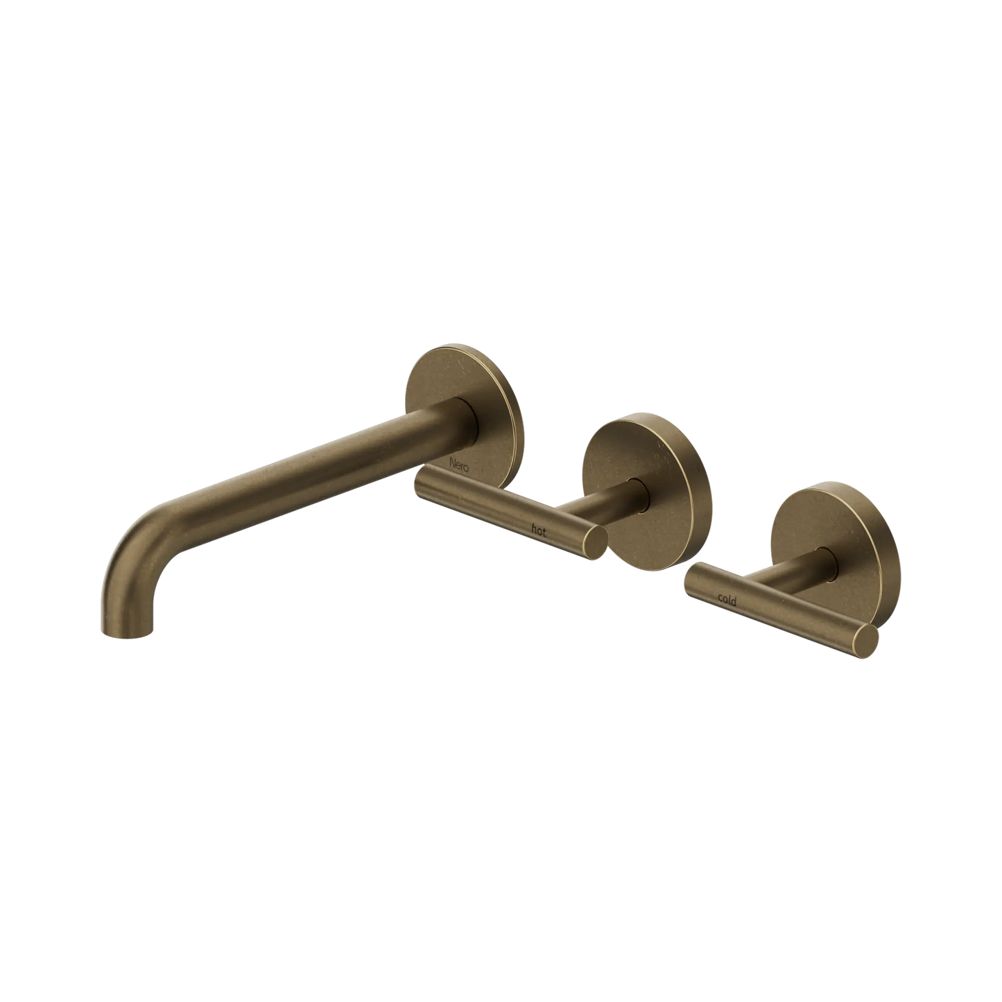 Mecca Lever Wall Basin/Bath Set 185/220mm Offset Spout Tumbled Antique Brass