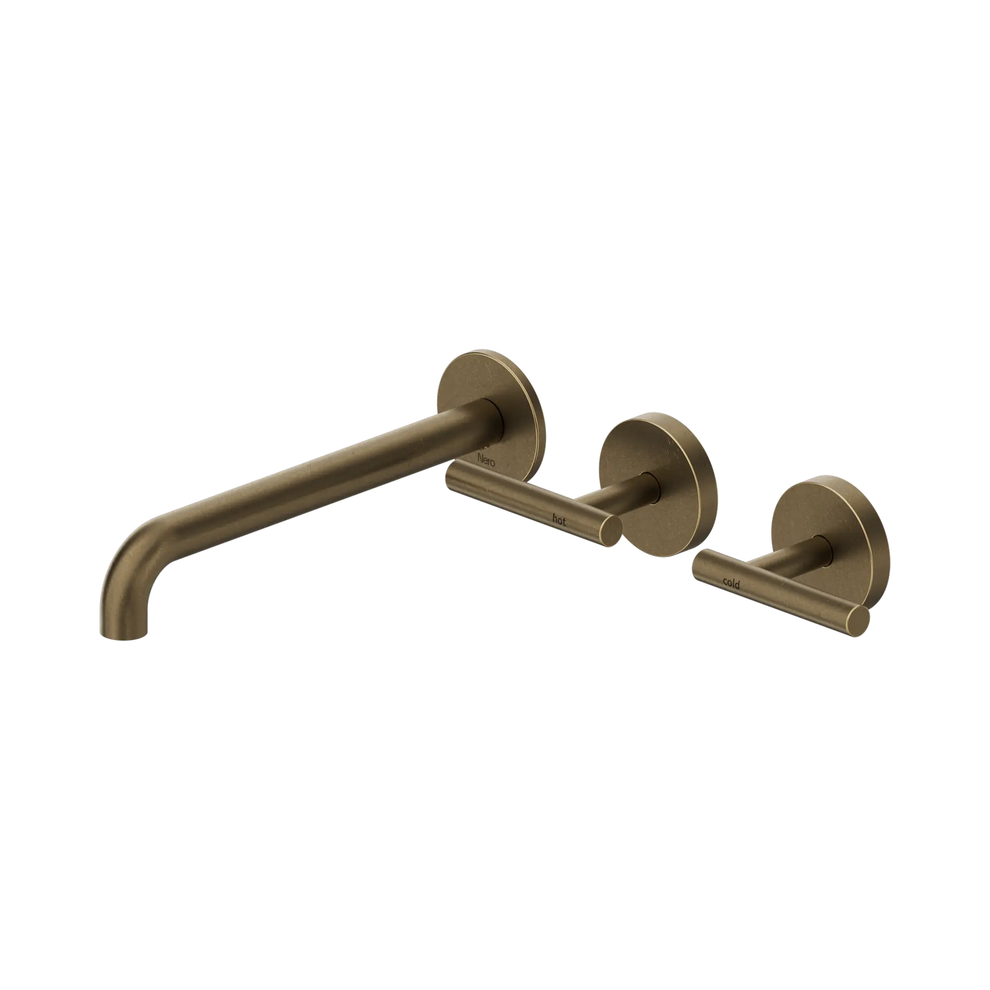Mecca Lever Wall Basin/Bath Set 185/220mm Offset Spout Tumbled Antique Brass