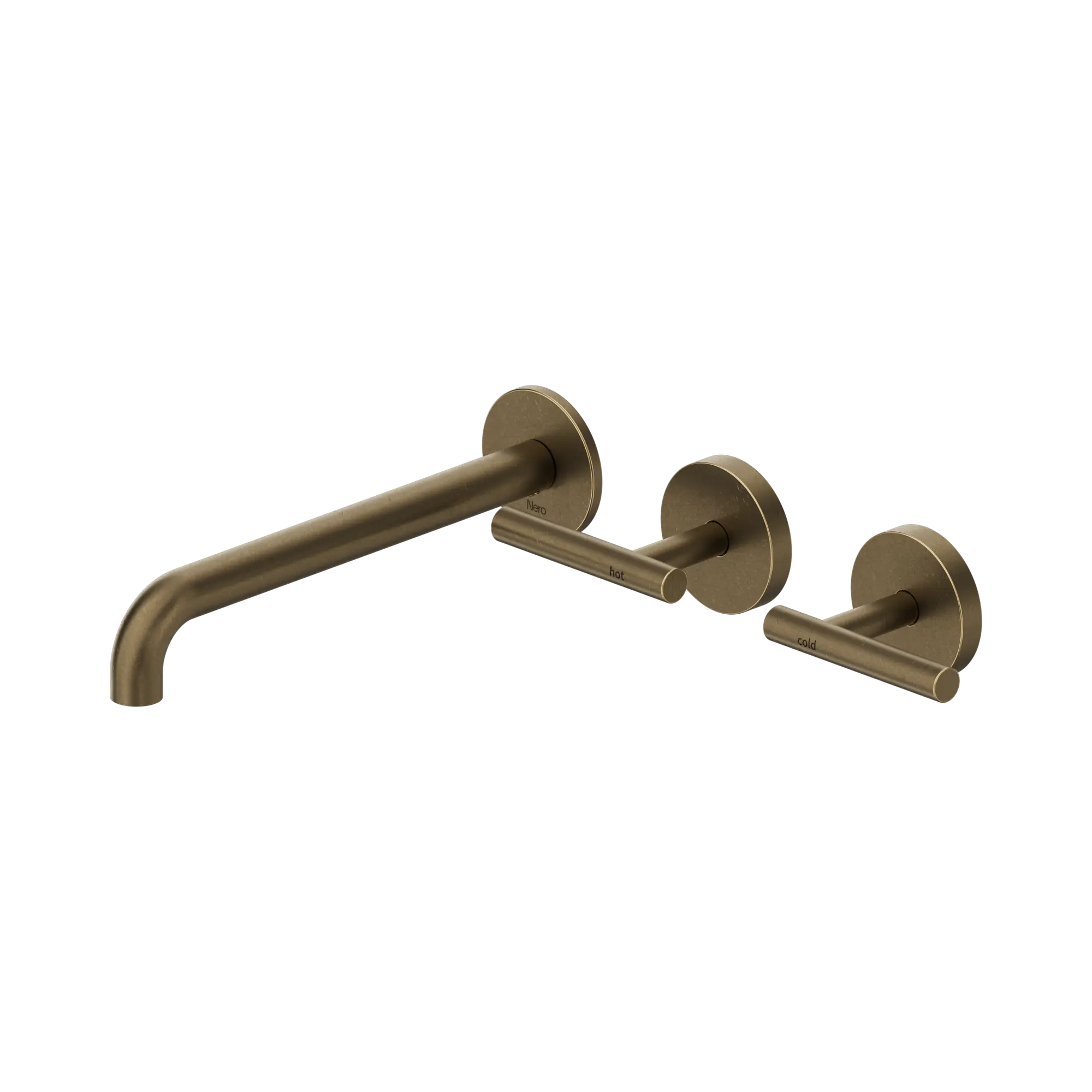 Mecca Lever Wall Basin/Bath Set 185/220mm Offset Spout Tumbled Antique Brass