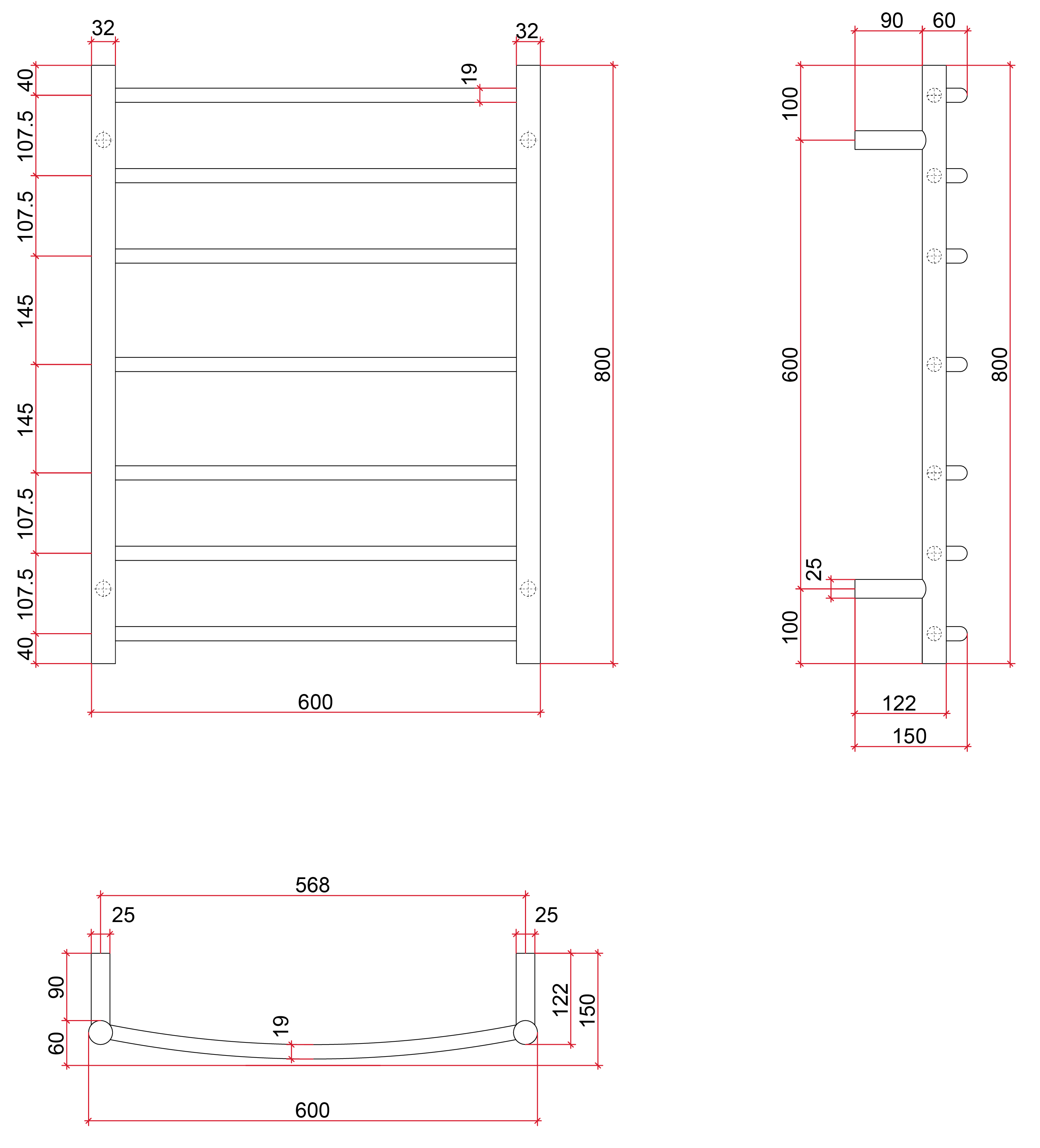 CR44M Curved Round Polished Ladder Heated Towel Rail