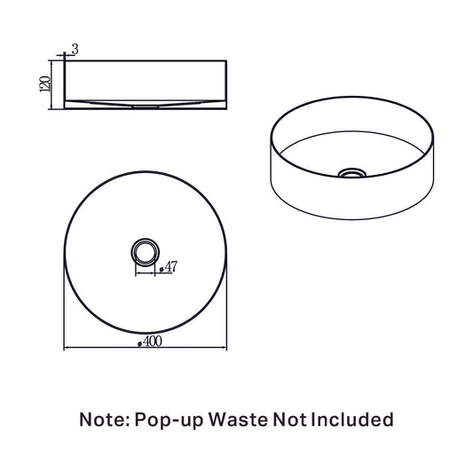 OPAL ROUND 400MM STAINLESS STEEL BASIN GRAPHITE (NRB401RGR) GRAPHITE