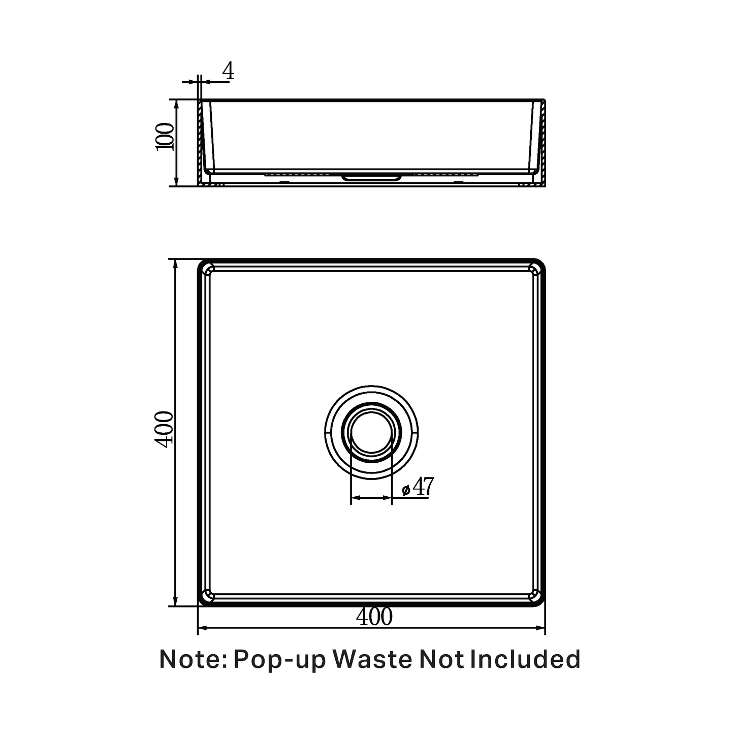 OPAL SQUARE 400MM STAINLESS STEEL BASIN BRUSHED BRONZE