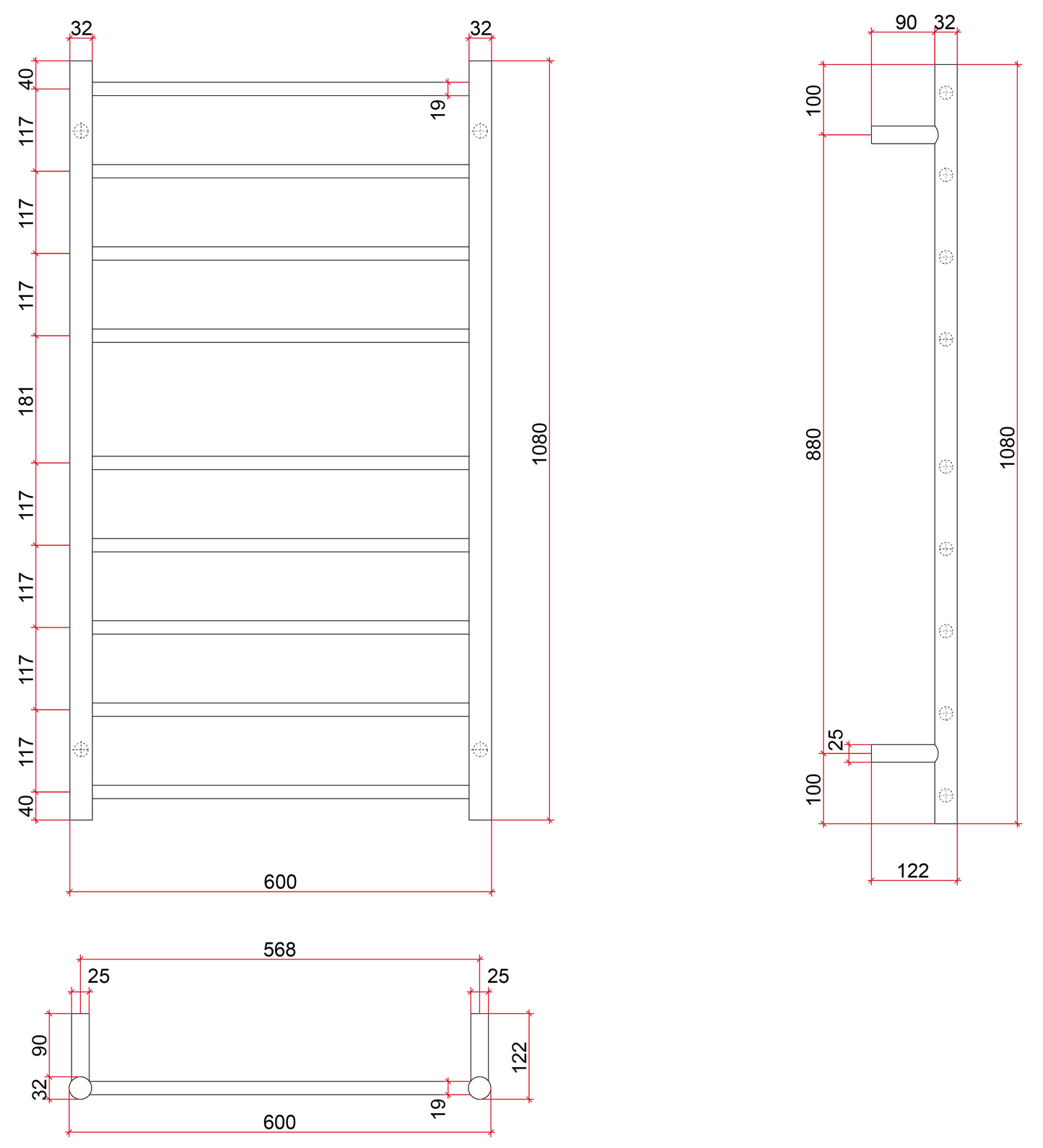 BS46M Straight Round Polished Budget Ladder Heated Towel Rail
