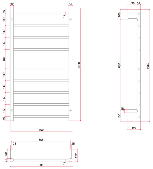 BS46M Straight Round Polished Budget Ladder Heated Towel Rail