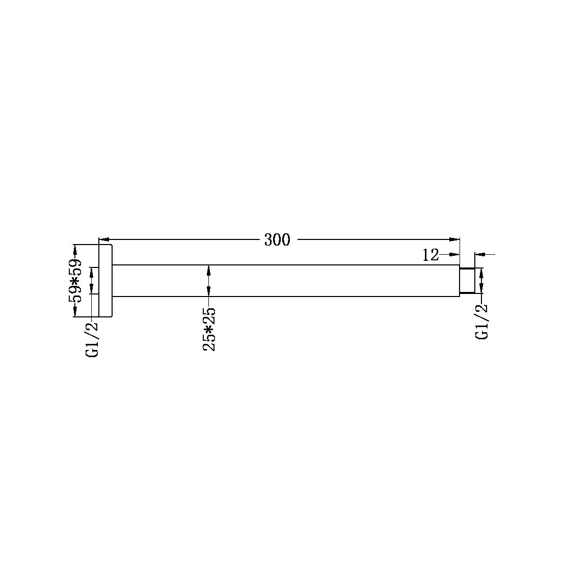 SQUARE CEILING ARM 300MM LENGTH BRUSHED GOLD