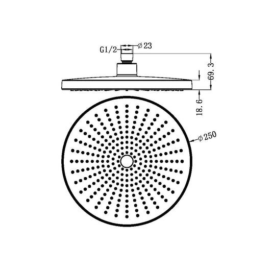 OPAL 250MM SHOWER HEAD CHROME (NR508079CH) GUN METAL