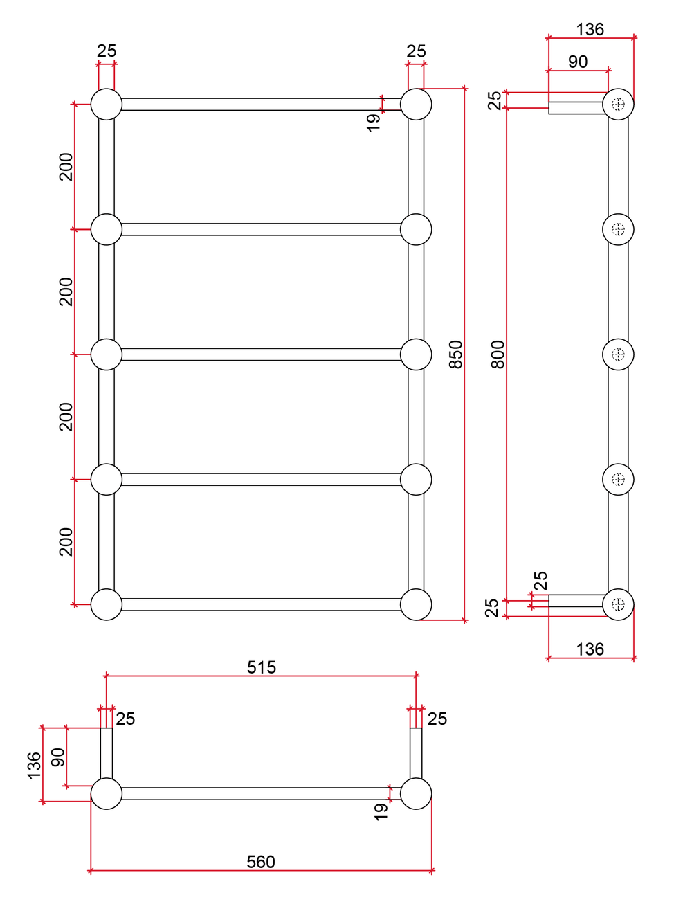 SB34M Straight Round Heritage Ladder Polished Heated Towel Rail