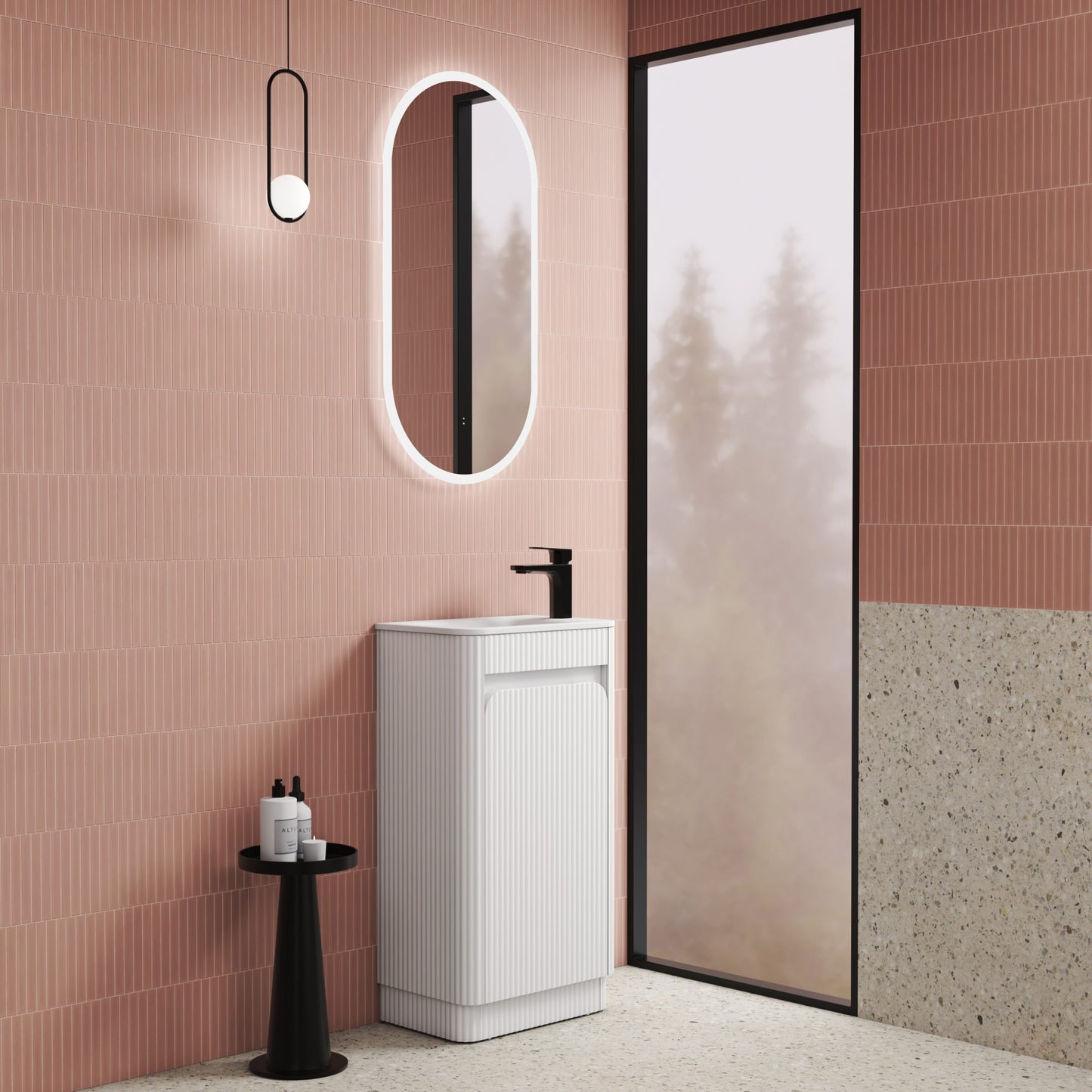 Mini Hartelle Fluted Floor Standing Matte White Cabinet
