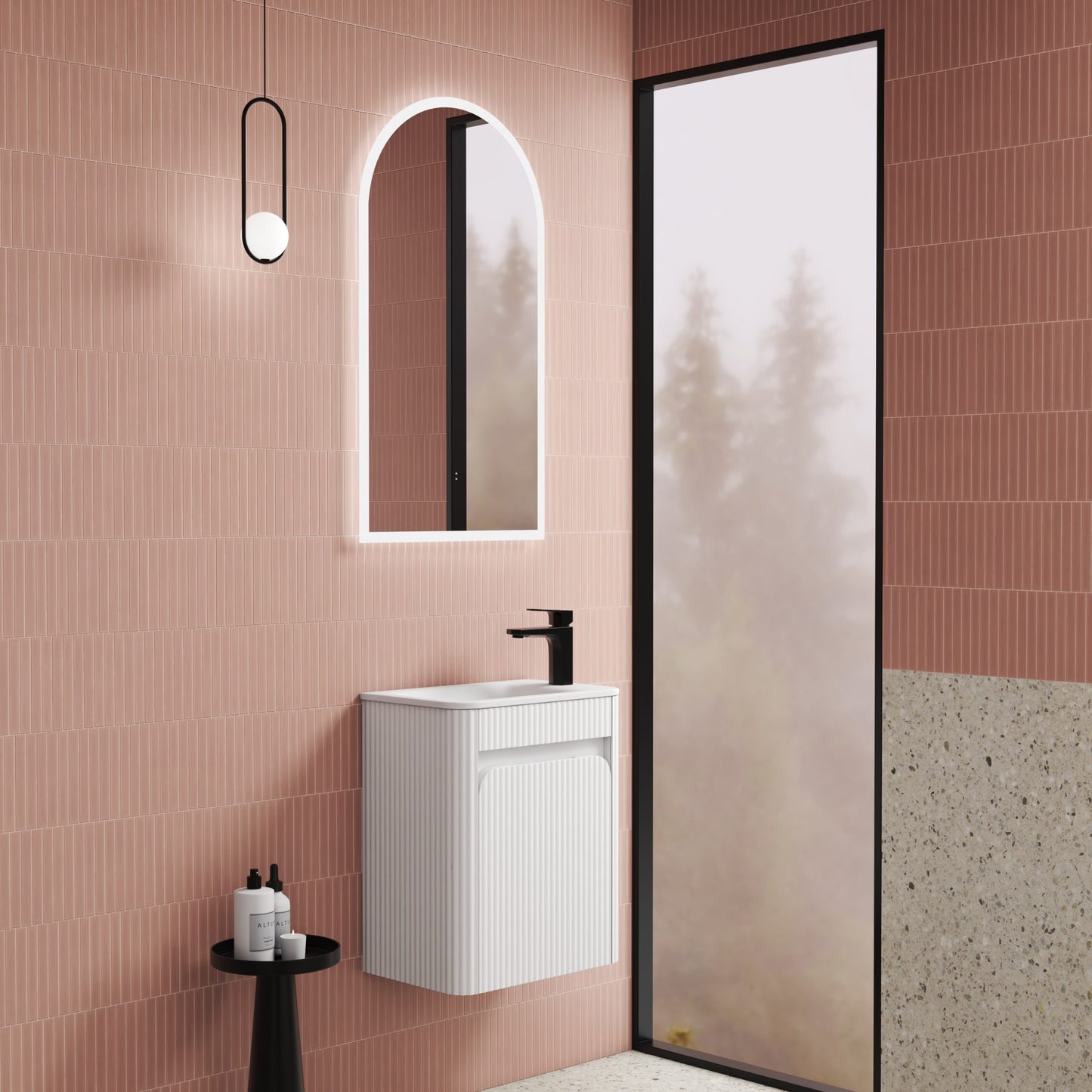 Mini Hartelle Fluted Wall Hung Matte White Cabinet
