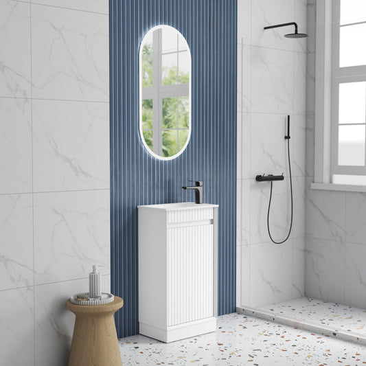 Mini Ravia Fluted Floor Standing Matte White Cabinet