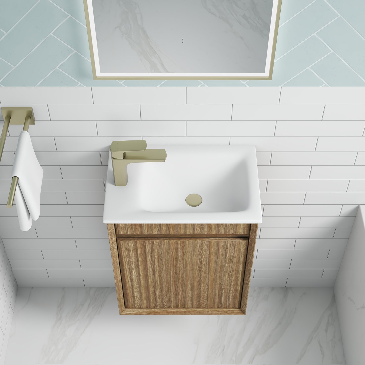 Mini Ravia Fluted Wall Hung Harvest Oak Cabinet