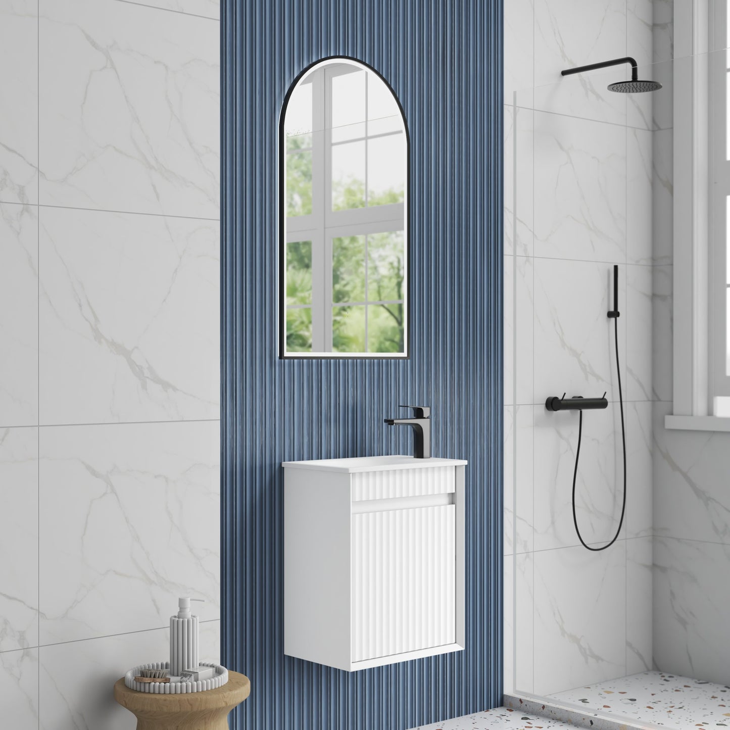 Mini Ravia Fluted Wall Hung Matte White Cabinet