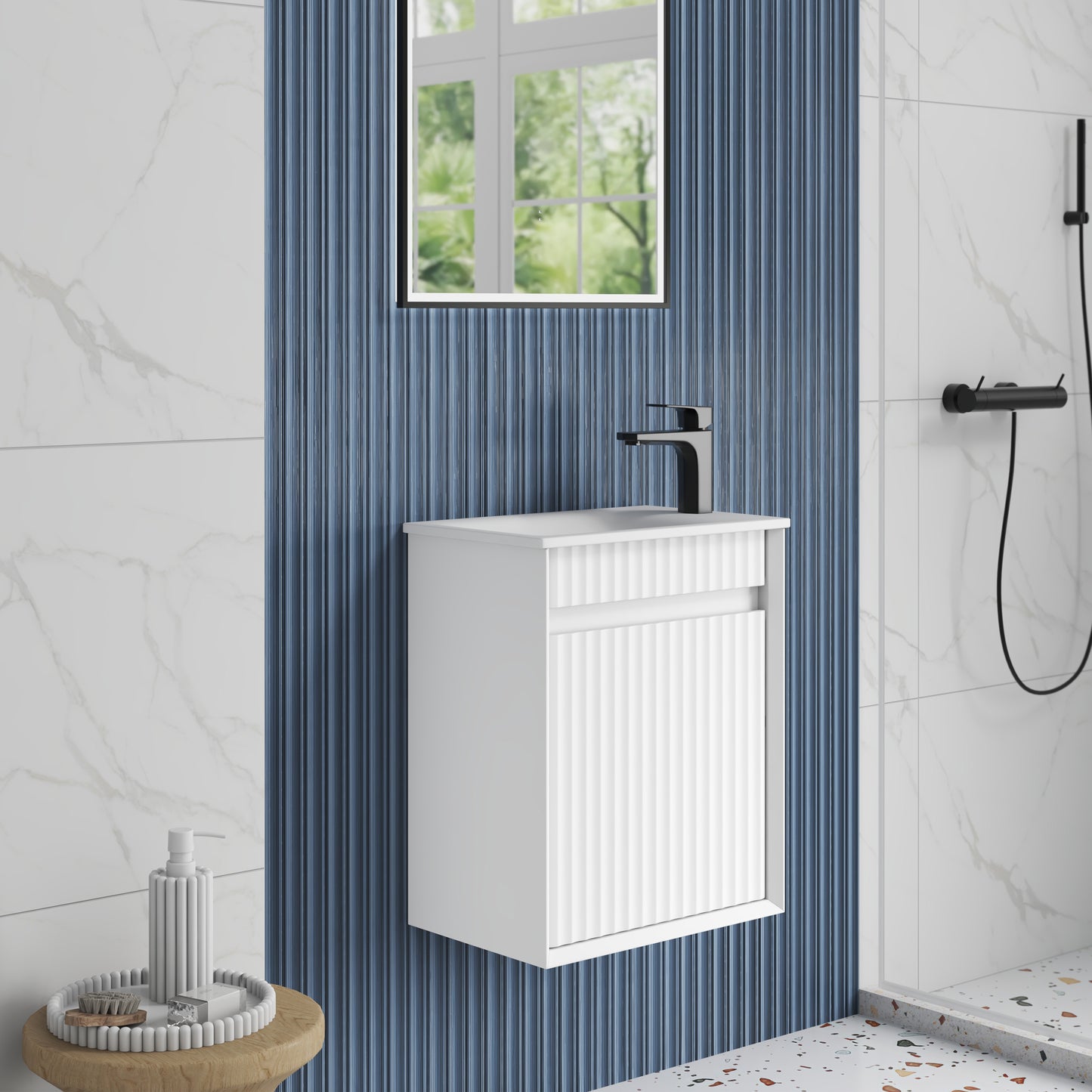 Mini Ravia Fluted Wall Hung Matte White Cabinet