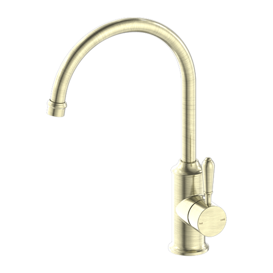 YORK KITCHEN MIXER GOOSENECK SPOUT WITH METAL LEVER AGED BRASS