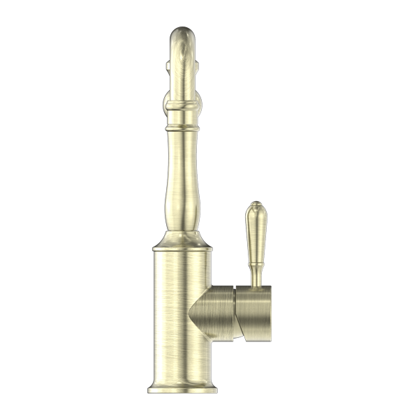 York Kitchen Mixer Hook Spout With Metal Lever Aged Brass — Gold & Brass, Kitchen Mixers & Taps