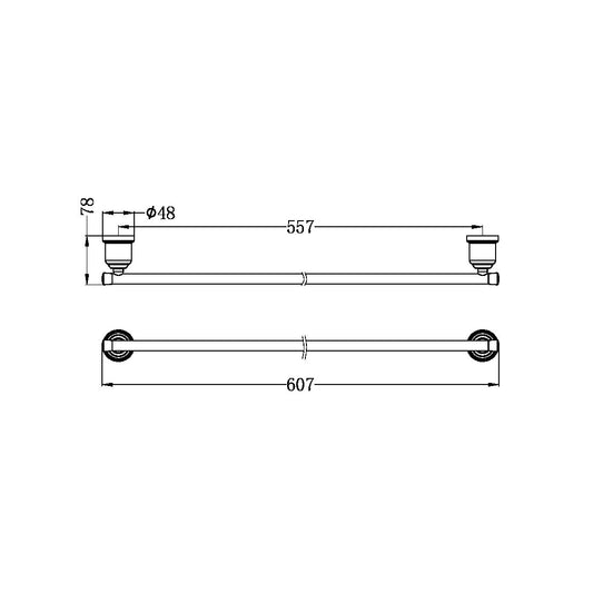 YORK SINGLE TOWEL RAIL 600MM BRUSHED NICKEL