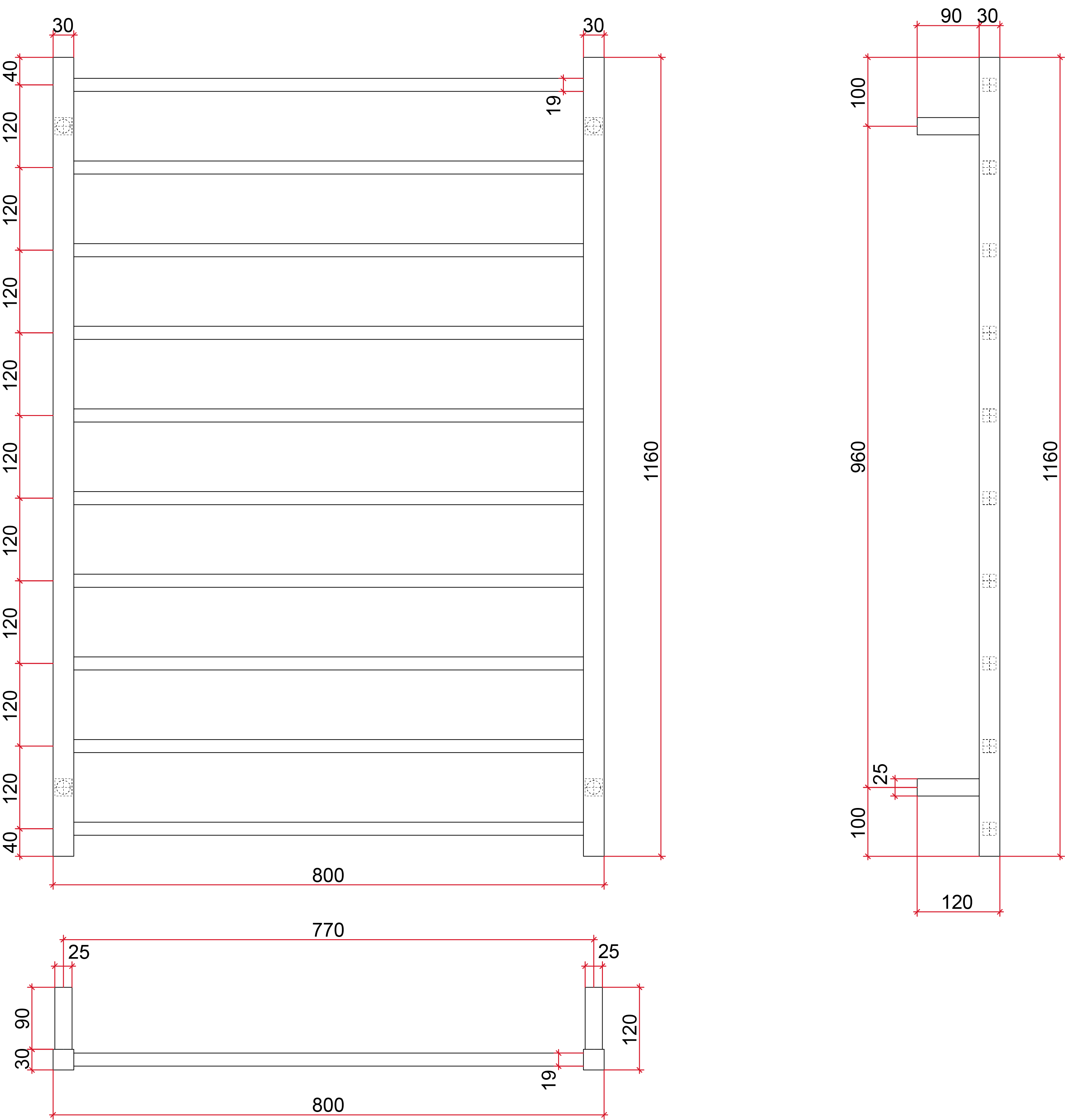 SS88M Straight Square Polished Ladder Heated Towel Rail