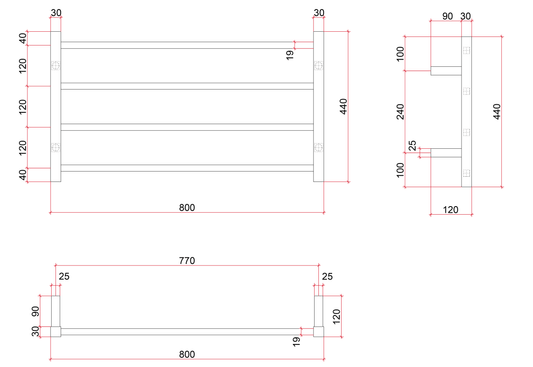 SS81M Straight Square Polished Ladder Heated Towel Rail