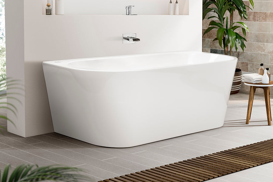 Alegra 1500/1700 Back-To-Wall Freestanding Bath — White Baths, Acrylic Baths, Back to Wall & Corner Baths, Rectangular Baths