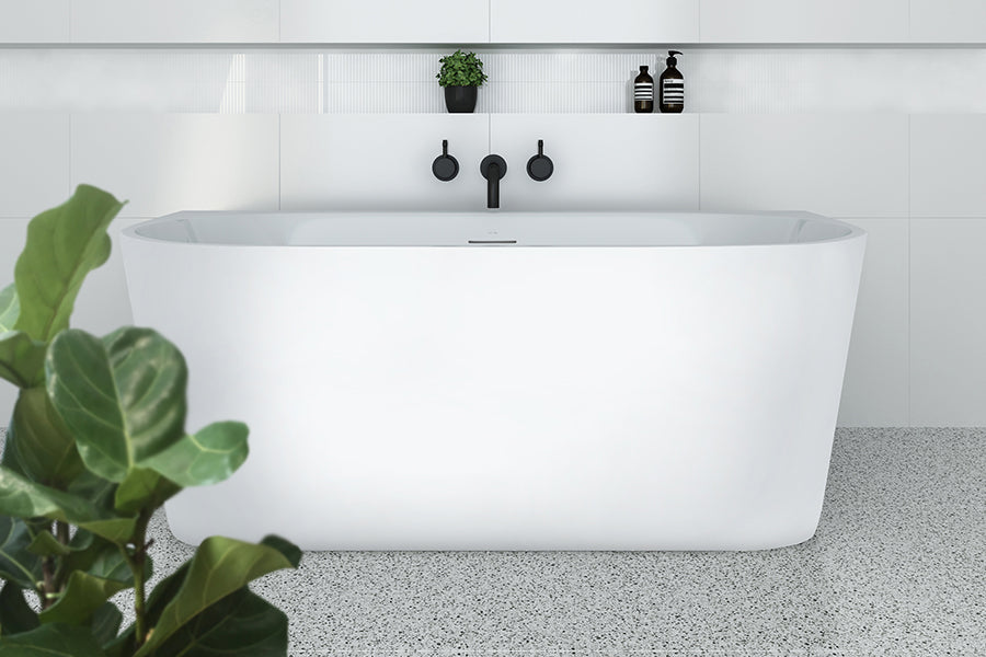 Alegra 1400 Back-To-Wall Freestanding Bath with Integrated Overflow — White Baths, Acrylic Baths, Back to Wall & Corner Baths
