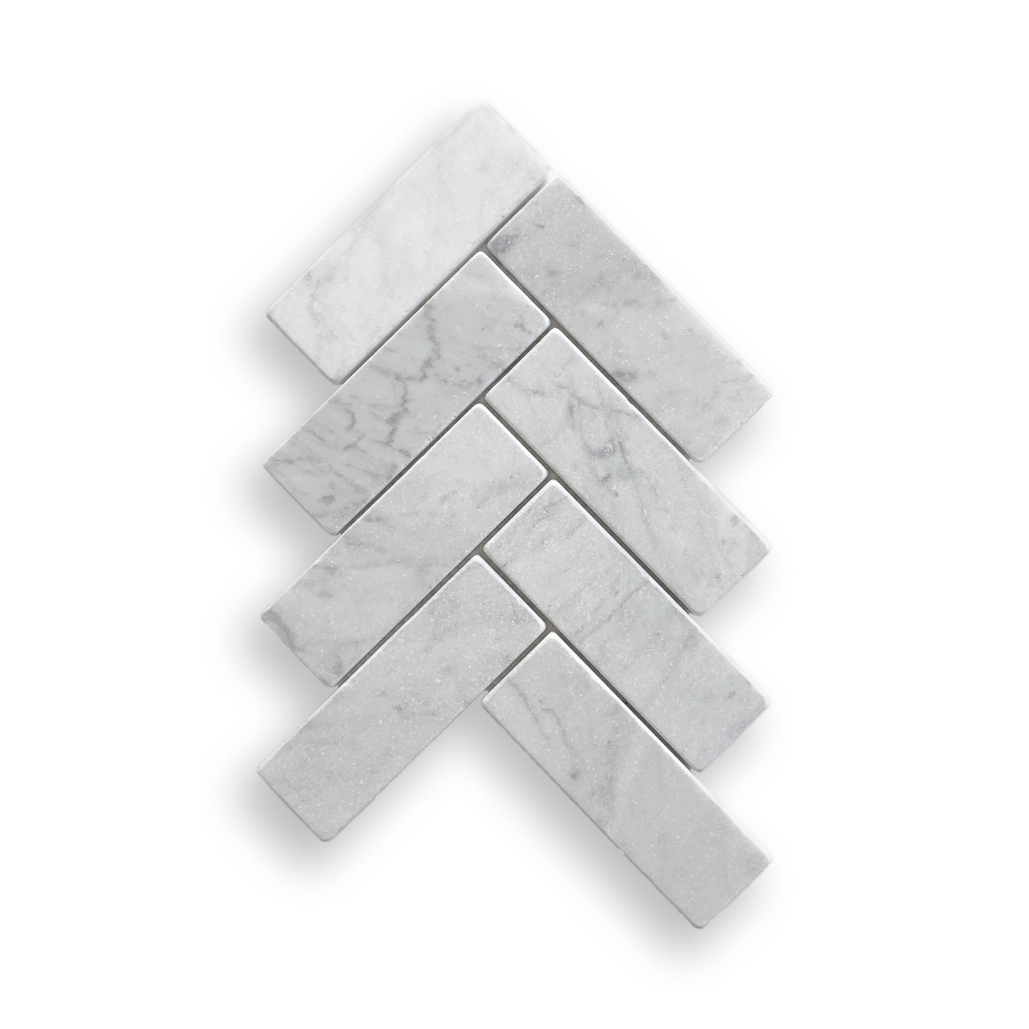 BALMAIN CARRARA MARBLE TUMBLED NATURAL STONE HERRINGBONE MOSAIC