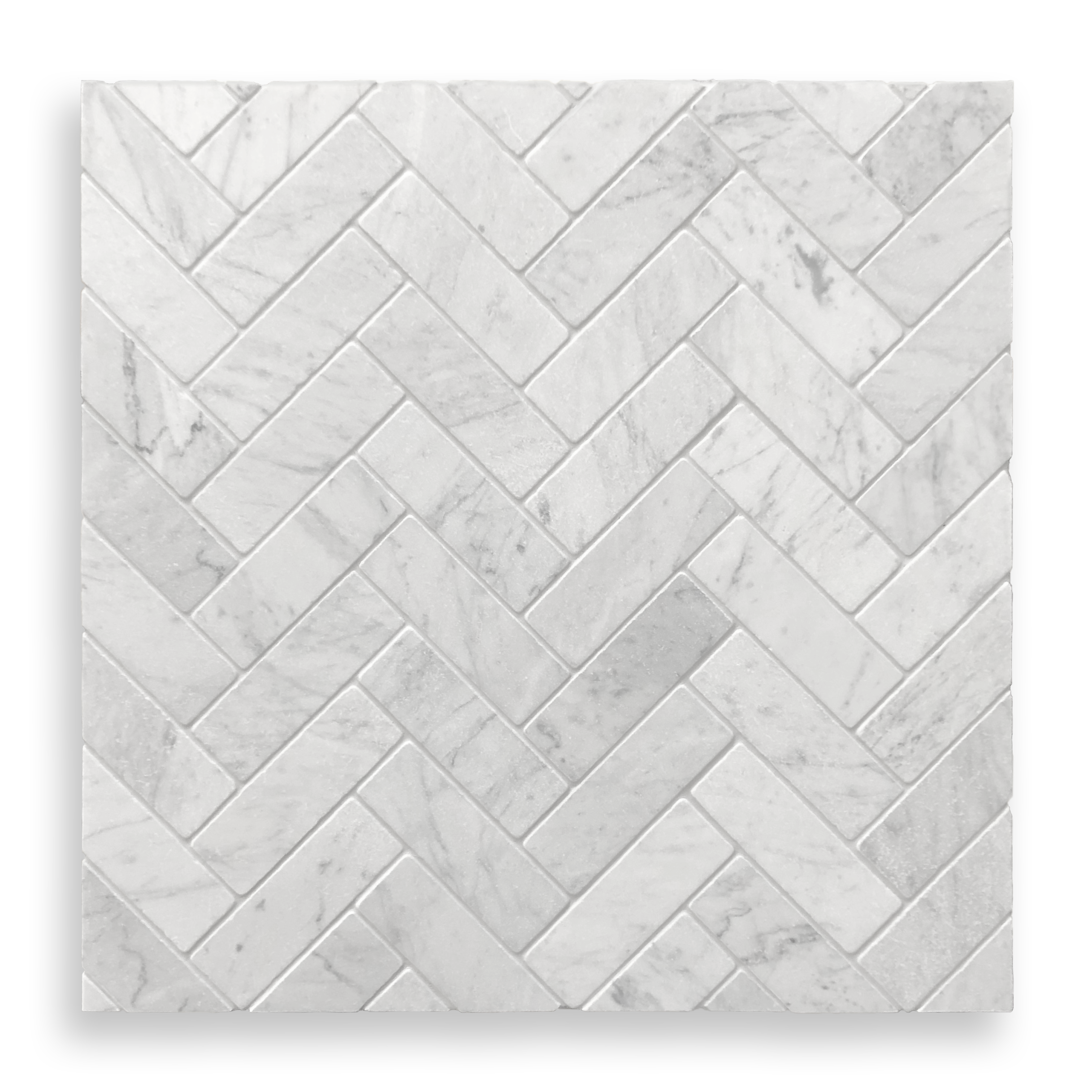BALMAIN CARRARA MARBLE TUMBLED NATURAL STONE HERRINGBONE MOSAIC
