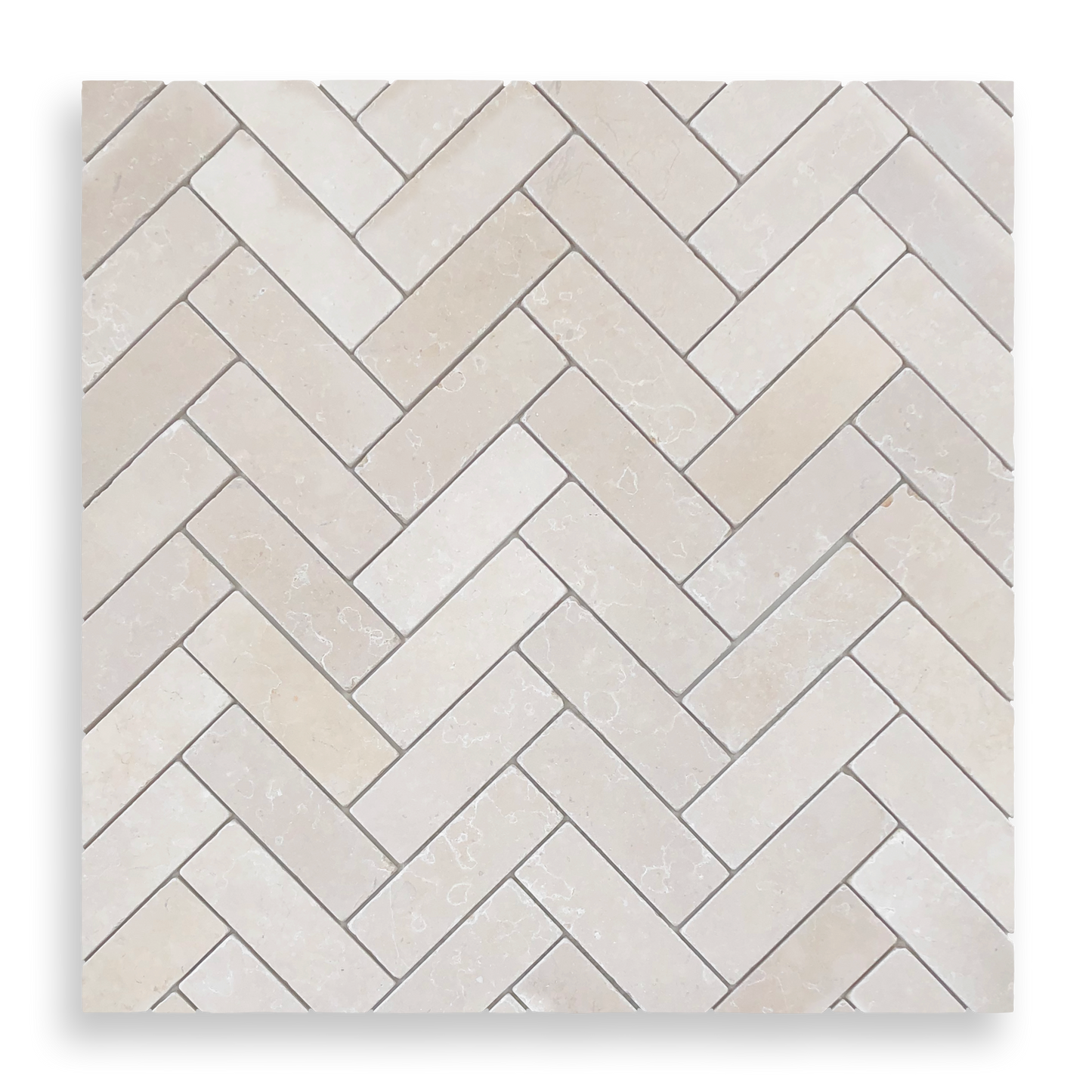 BALMAIN CREMA SERENA TUMBLED NATURAL STONE HERRINGBONE MOSAIC