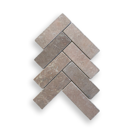 BALMAIN ROSA MURCIA TUMBLED NATURAL STONE HERRINGBONE MOSAIC
