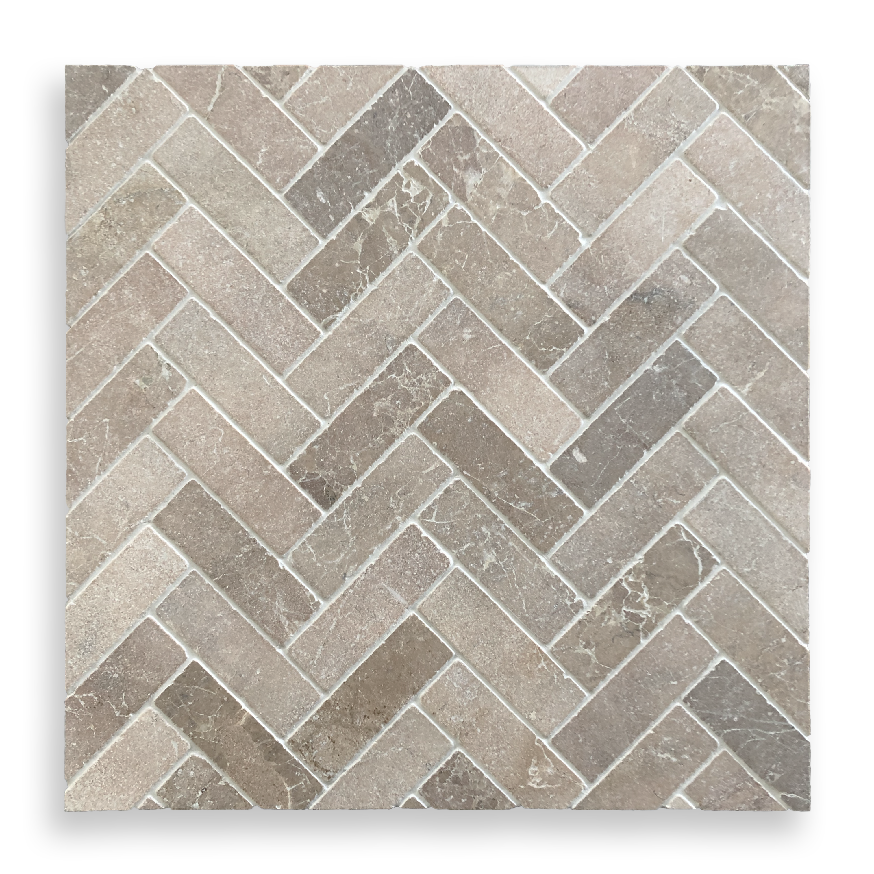 BALMAIN ROSA MURCIA TUMBLED NATURAL STONE HERRINGBONE MOSAIC