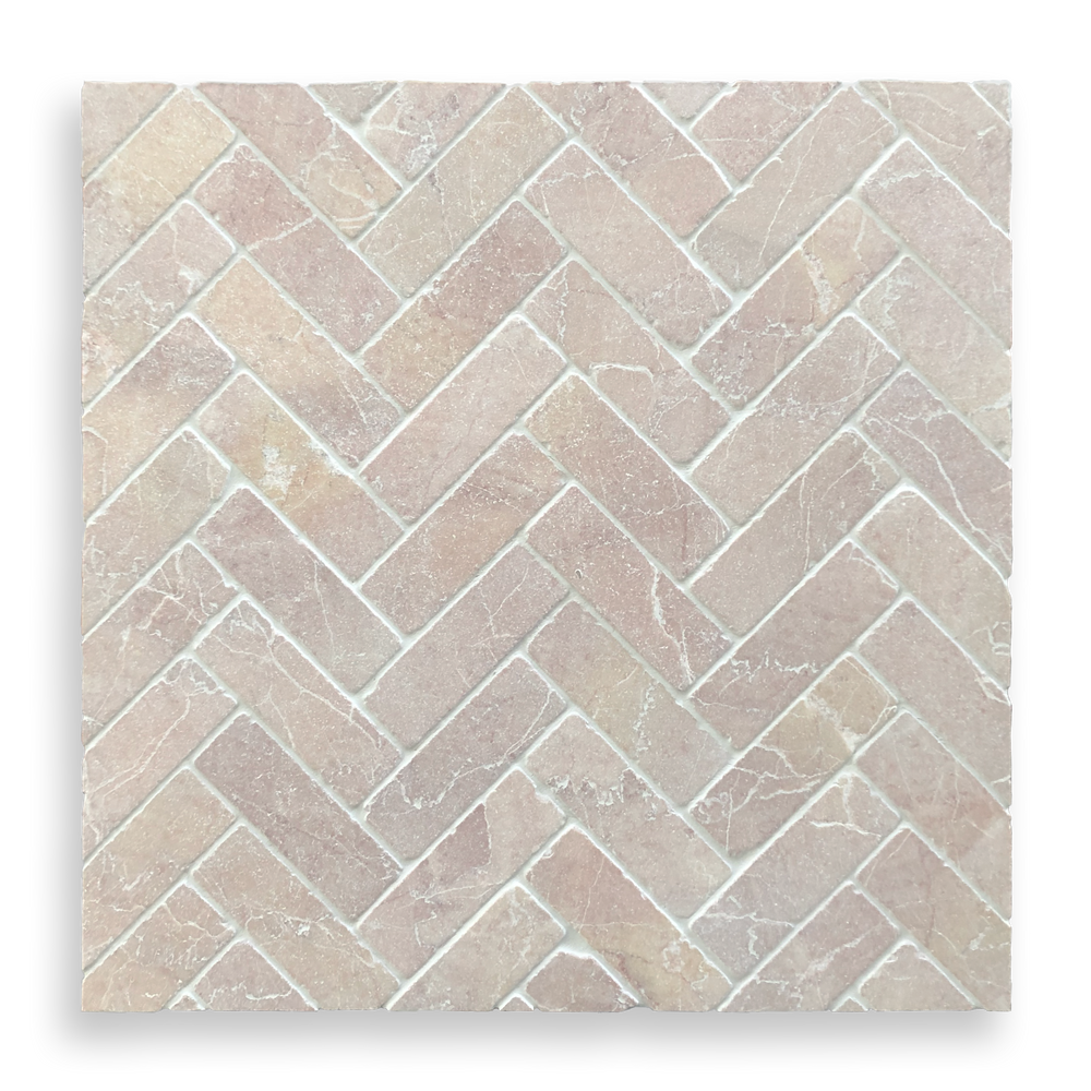 BALMAIN ROSADO TUMBLED NATURAL STONE HERRINGBONE MOSAIC