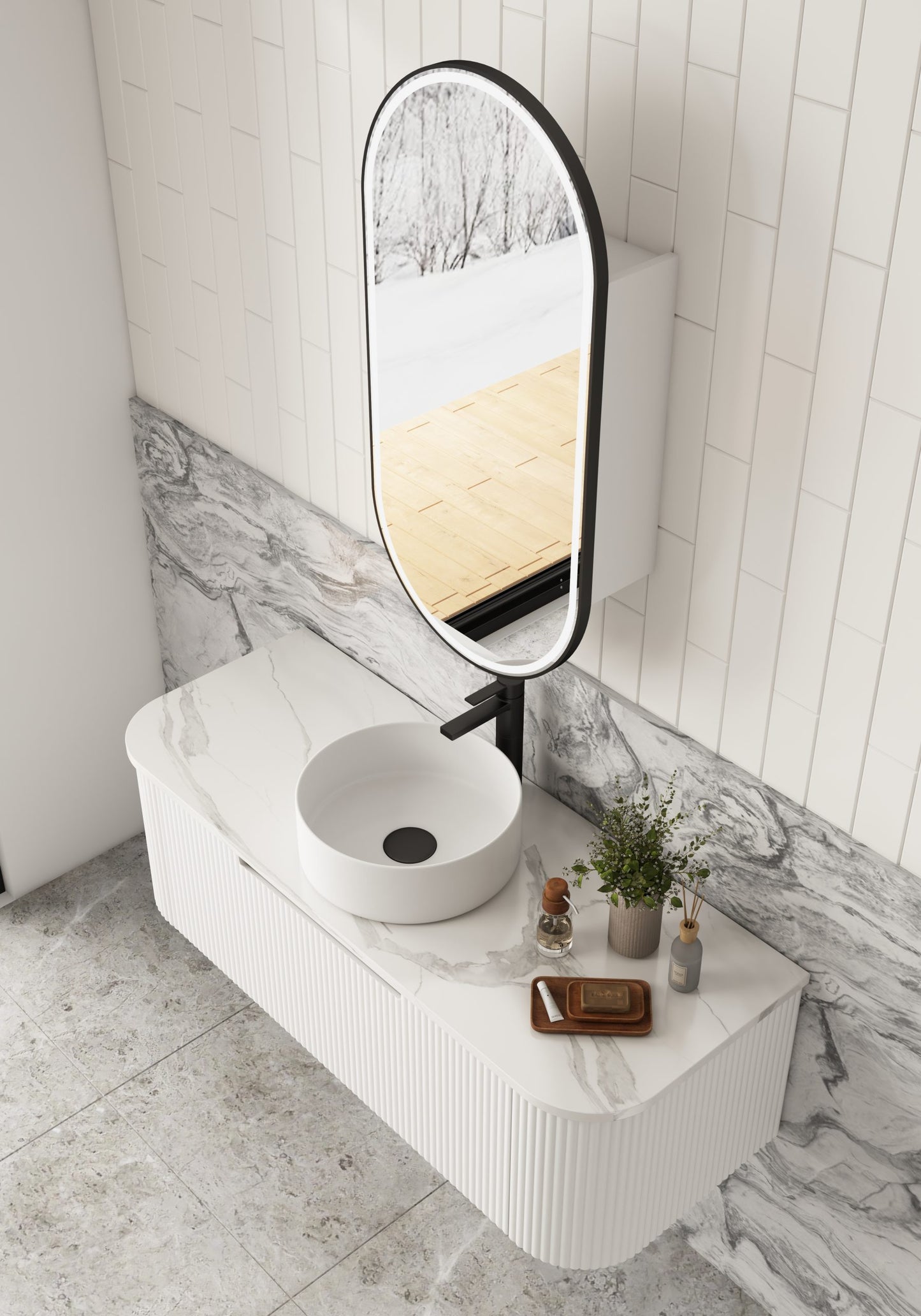 Beau Monde LED Shaving Cabinet Matte White