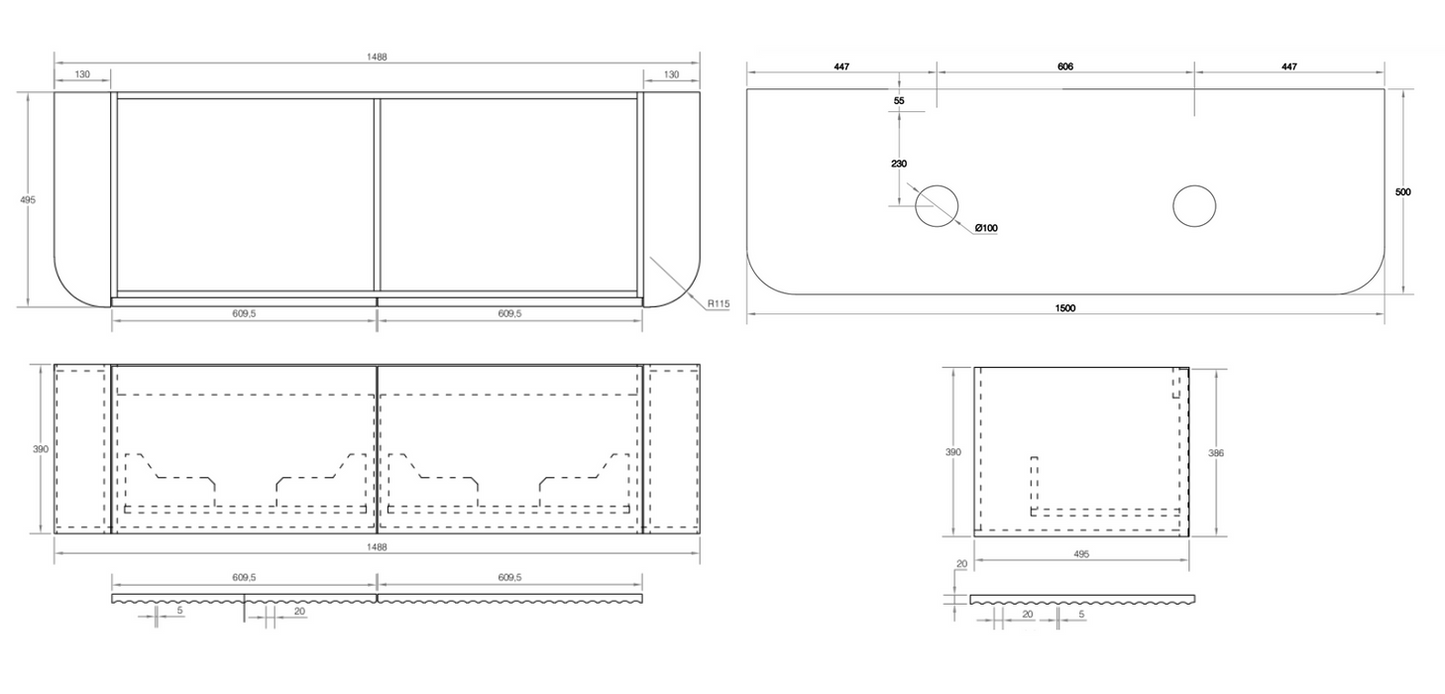 V-Groove 1500mm Wall Hung Vanity