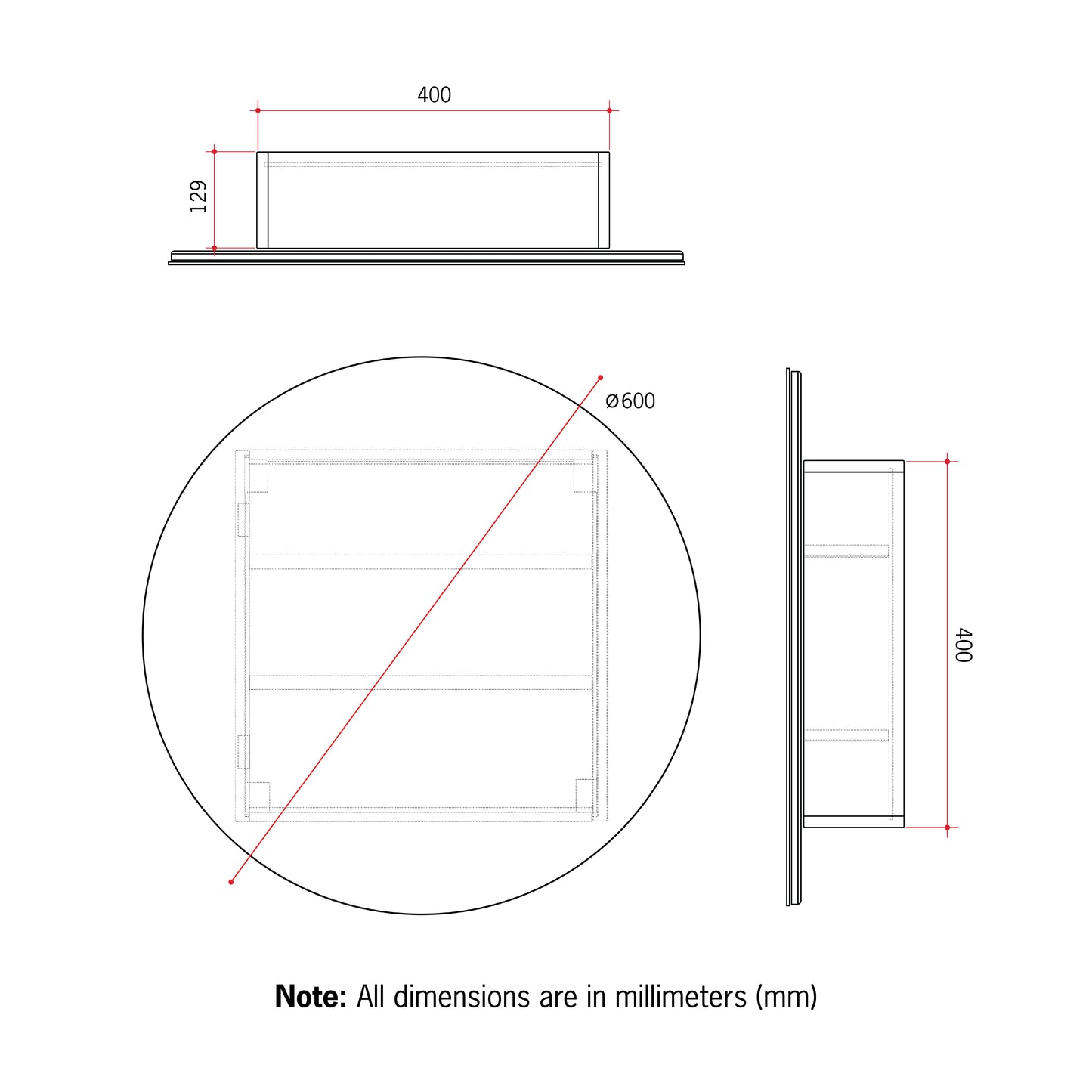 CR6060B Round Black Mirror Cabinet