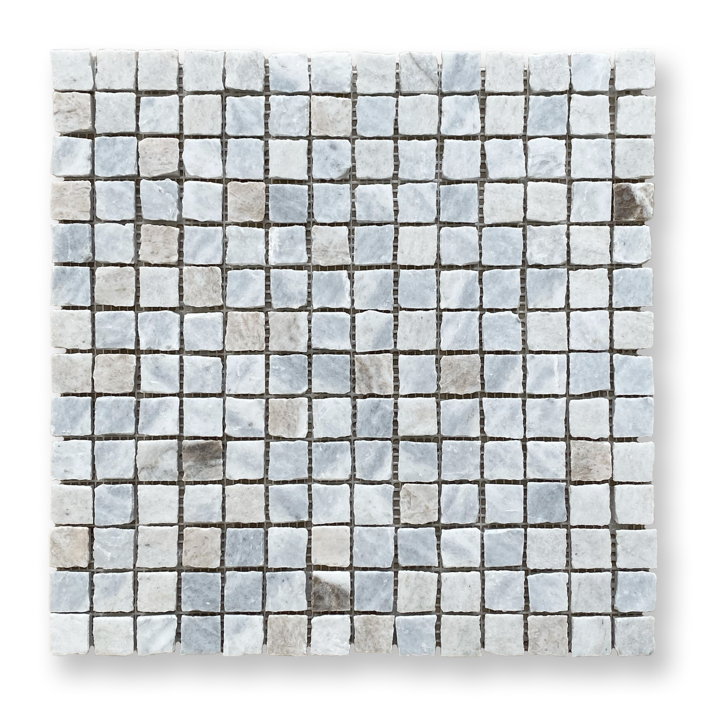 Cortona Bianco Oro Marble Artisan Cut Small Square Mosaic Tile — White, Square