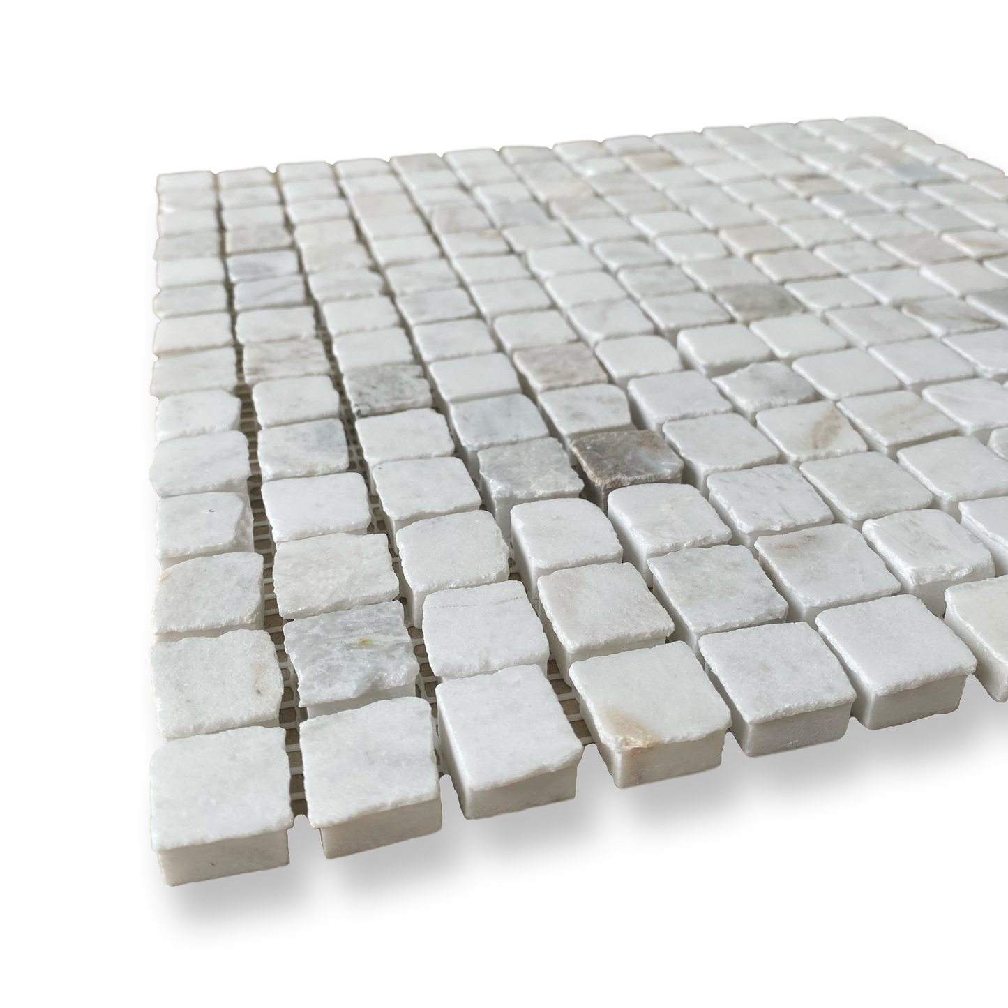 Cortona Bianco Oro Marble Artisan Cut Small Square Mosaic Tile — White, Square
