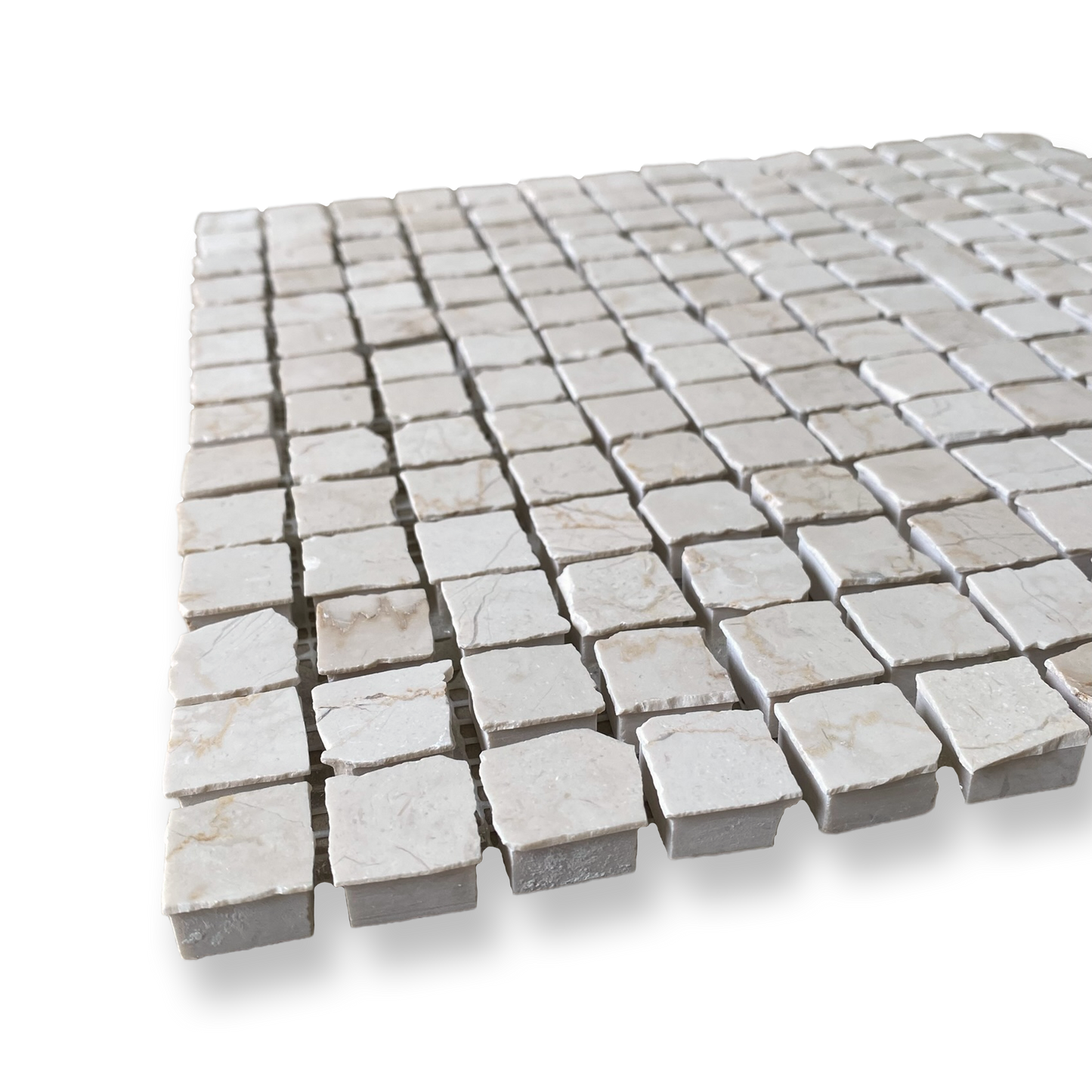 Cortona Botticino Limestone Artisan Cut Small Square Mosaic Tile — Beige, Square