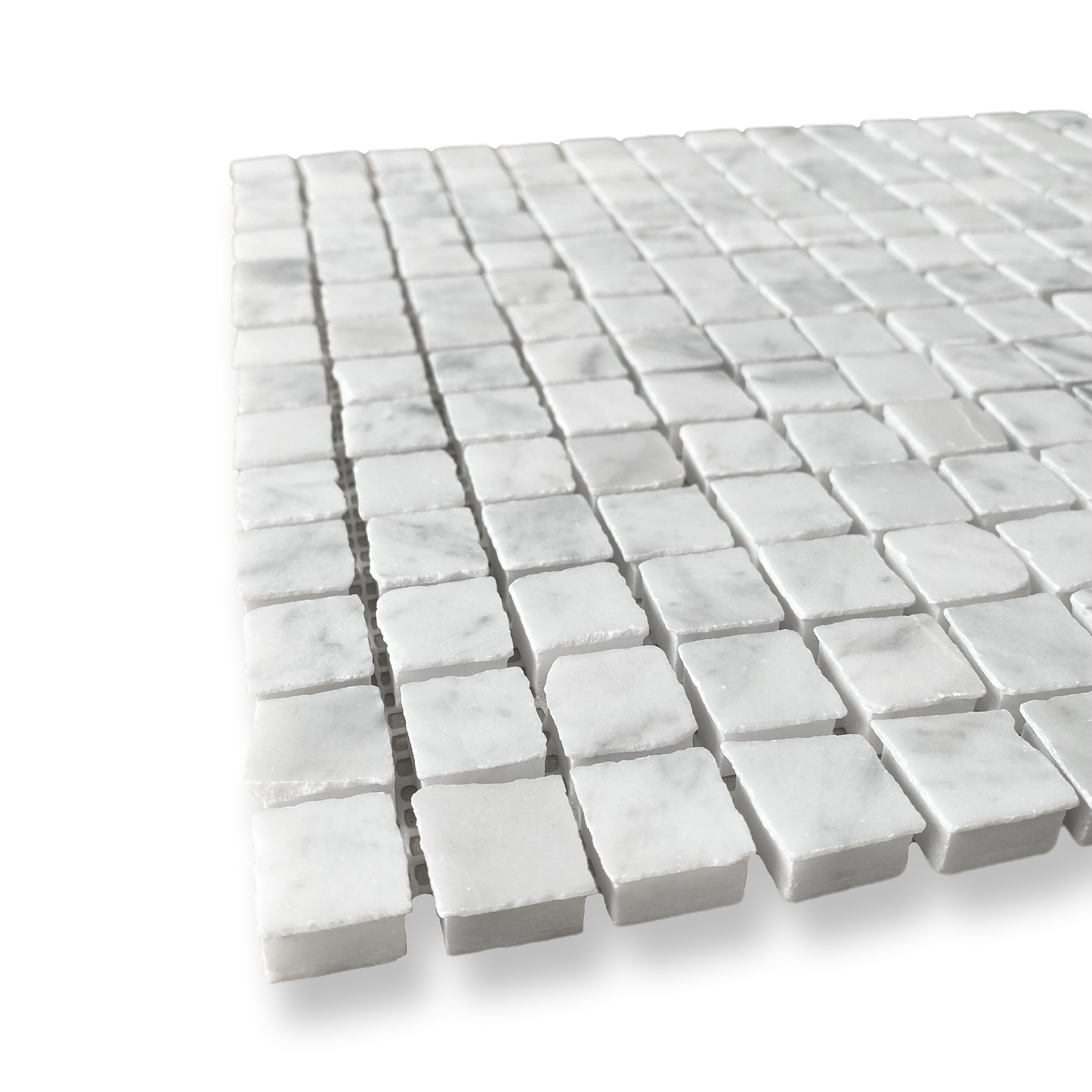 Cortona Carrara Marble Artisan Cut Small Square Mosaic Tile — White, Square