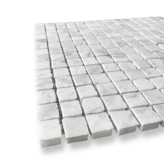 Cortona Carrara Marble Artisan Cut Small Square Mosaic Tile — White, Square