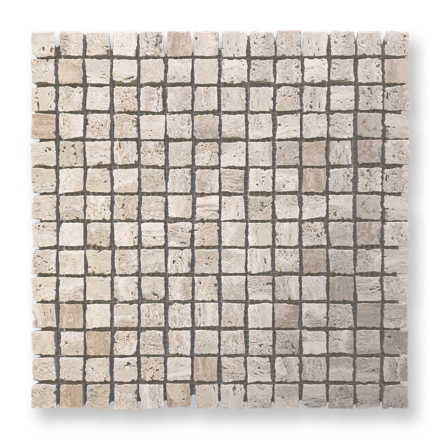 Cortona Travertine Classic Natural Stone Artisan Cut Small Square Mosaic Tile — Beige, Square