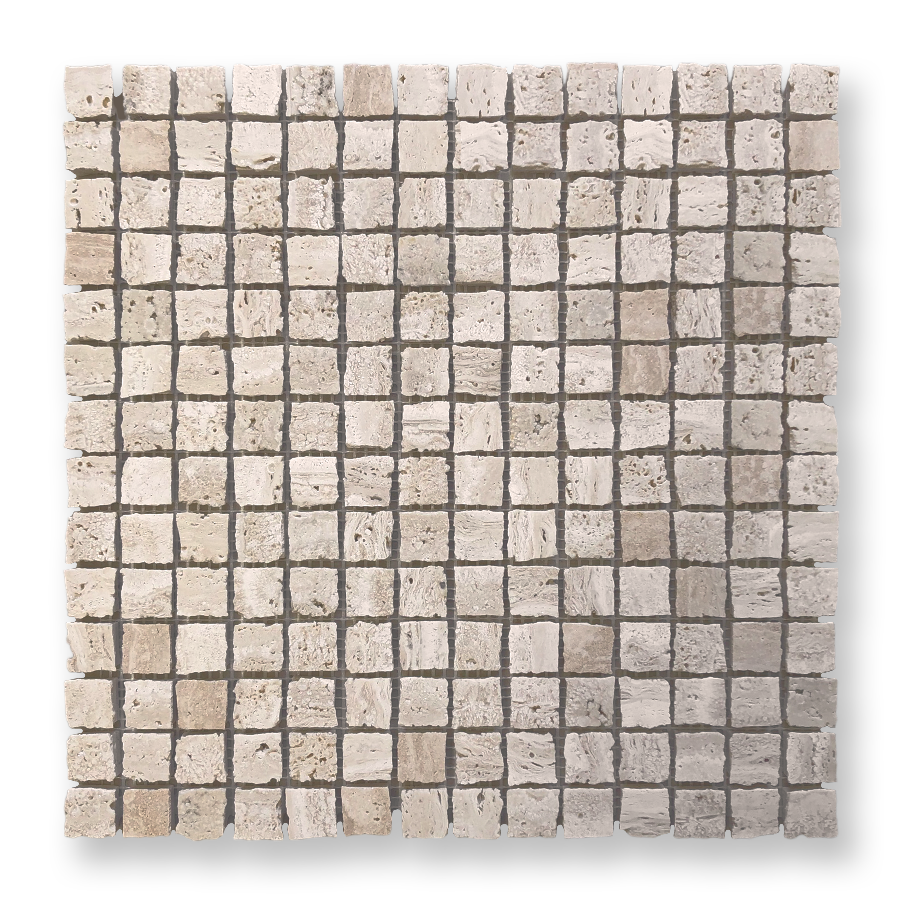 Cortona Travertine Classic Natural Stone Artisan Cut Small Square Mosaic Tile — Beige, Square