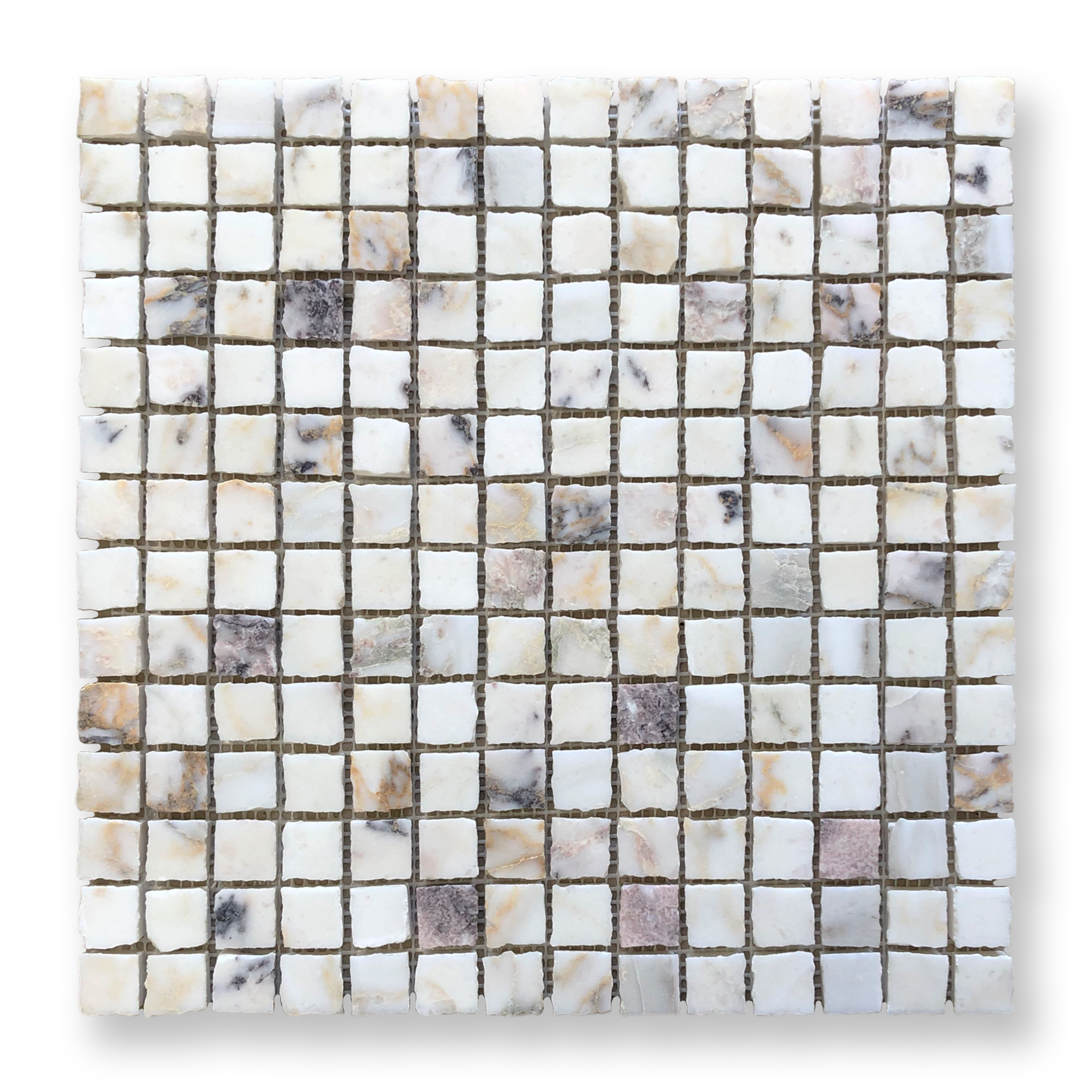 Cortona Viola Oro Marble Artisan Cut Small Square Mosaic Tile — White, Square