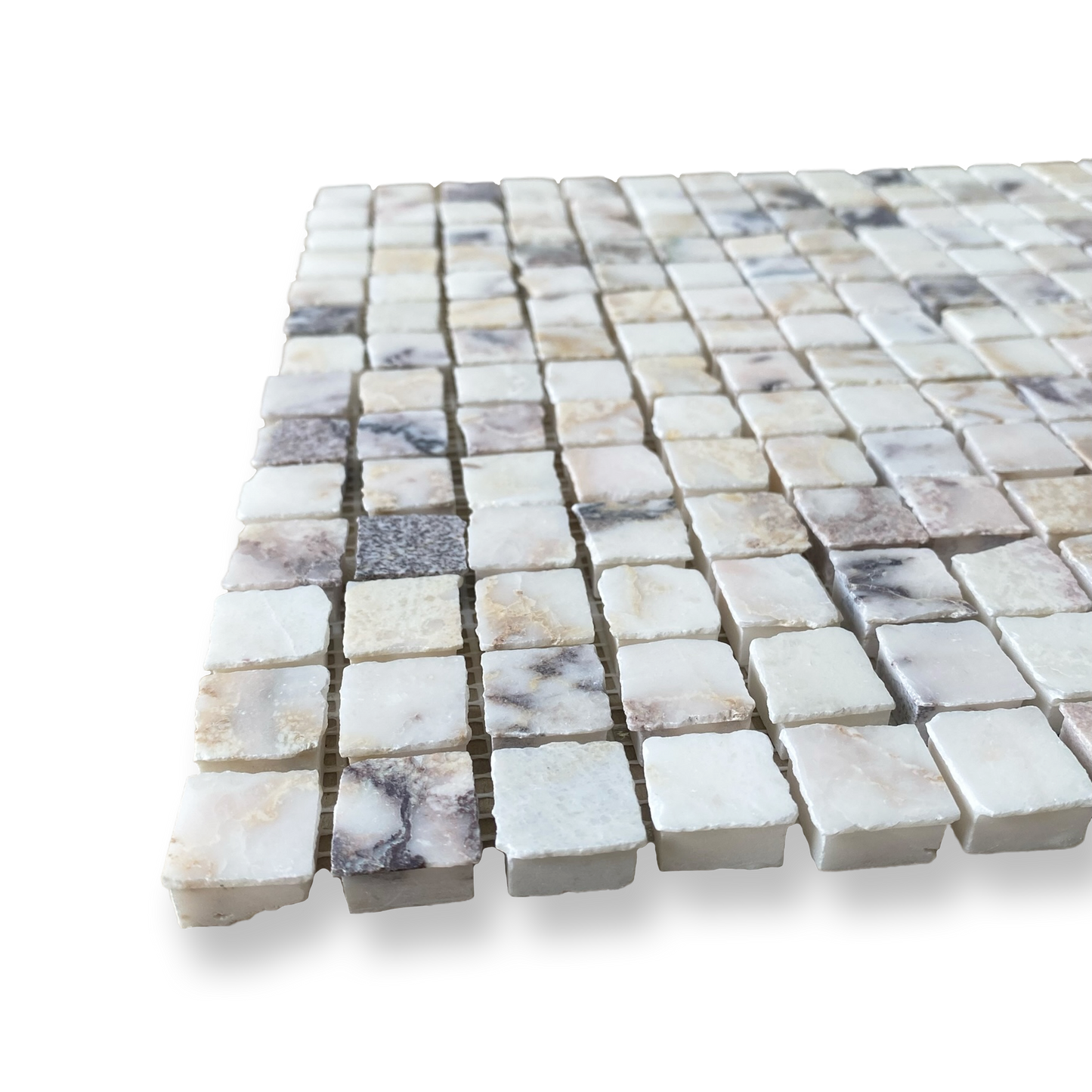 Cortona Viola Oro Marble Artisan Cut Small Square Mosaic Tile — White, Square