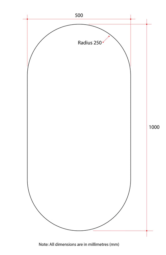 DP5010GT Pill Shape Polished Edge Mirror Glue-to-Wall