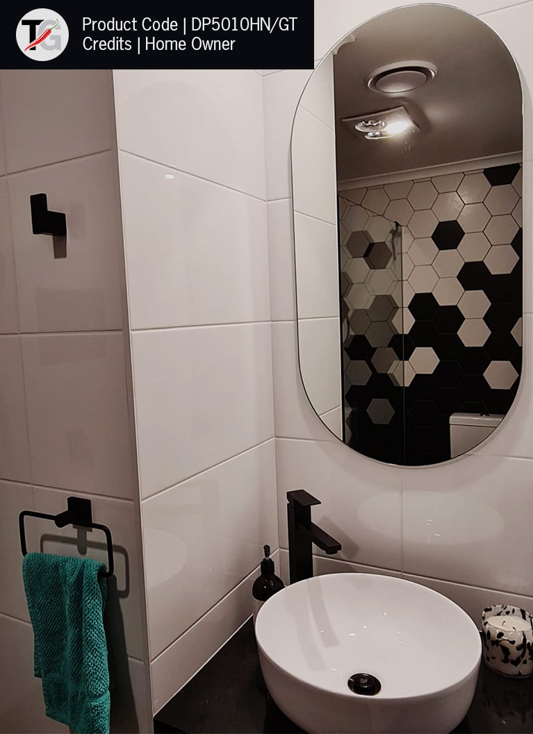 DP5010GTD Pill Shape Polished Edge Mirror Glue-to-Wall including demister