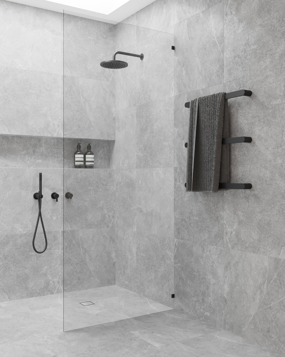 DSP6B Matt Black Flat Pill Single Bar Heated Towel Rail