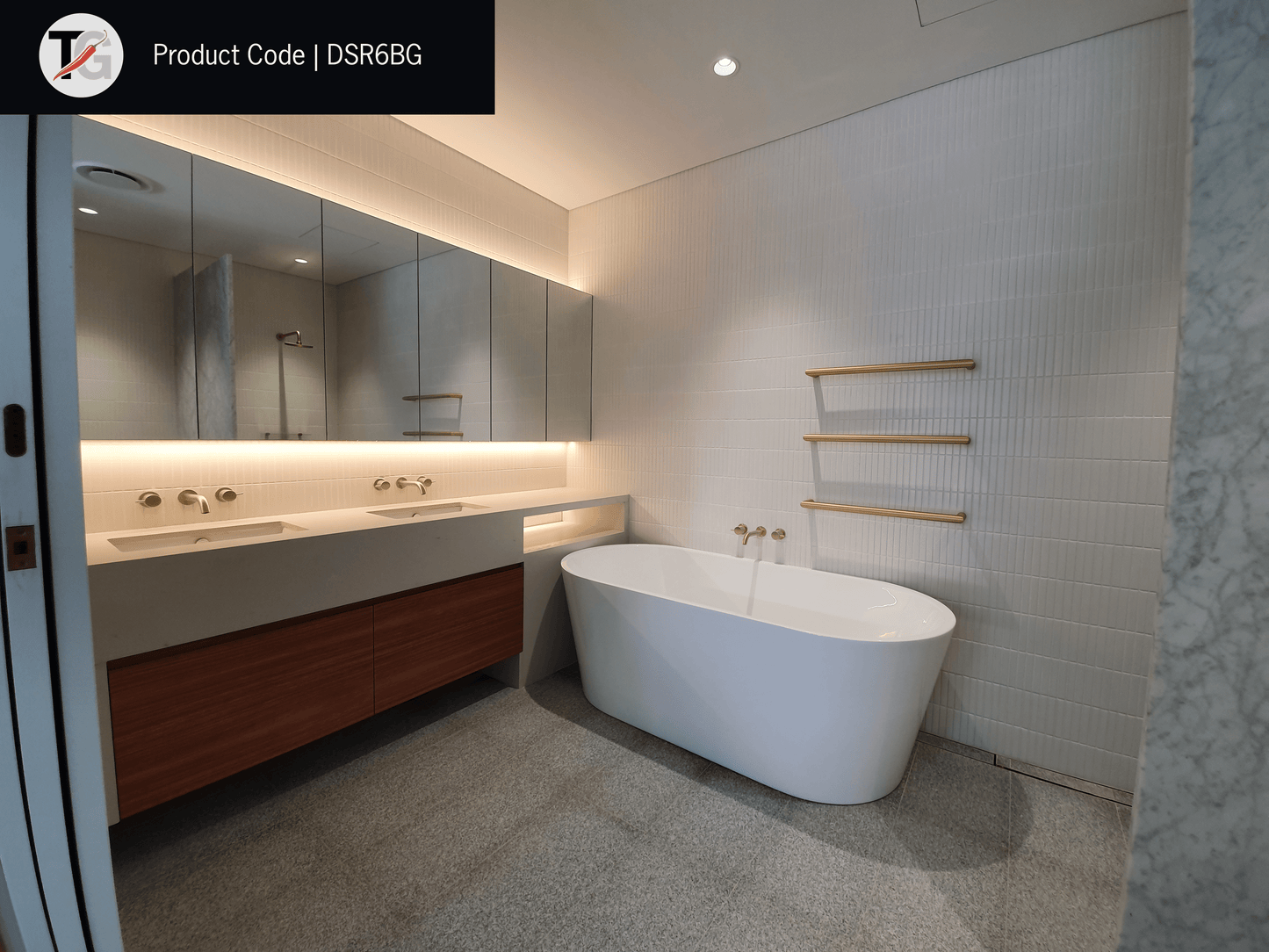 DSR6BG Brushed Gold Round Single Bar Heated Towel Rail