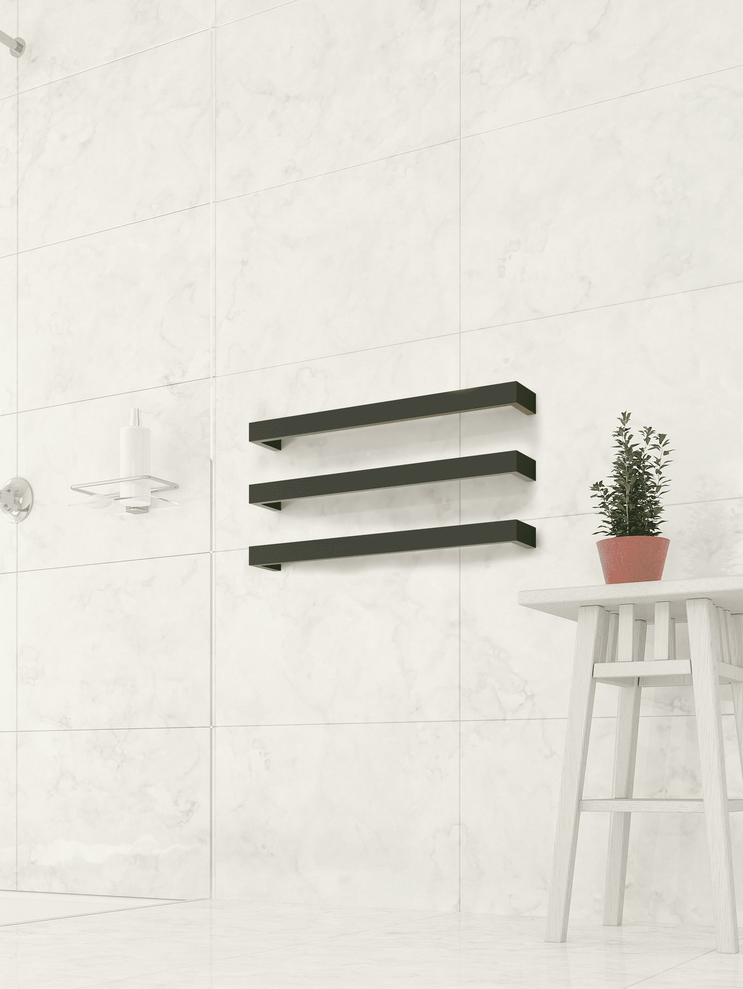 DSS6B Matt Black Square Single Bar Heated Towel Rail