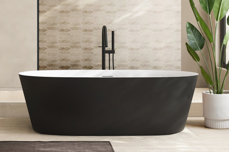 Elinea 1500/1790 Freestanding Bath with Integrated Overflow (Black) — Acrylic Baths, Oval Baths